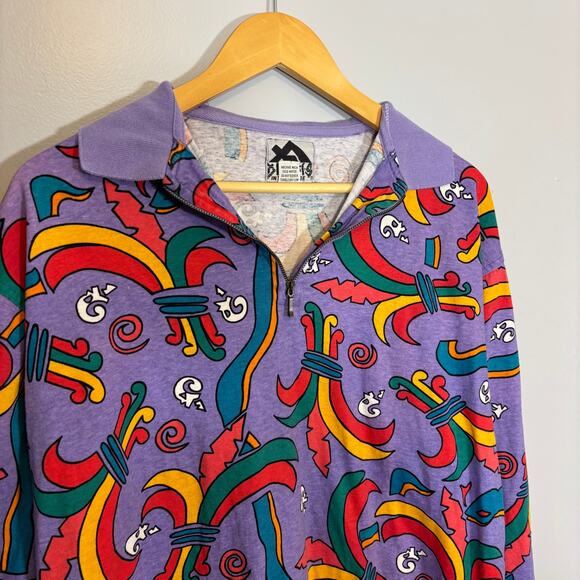 90s Dimitris In The House Abstract Polo Shirt Graphic Cotton Top | Bright Spring - Picture 4 of 8